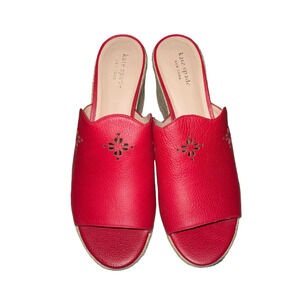 Kate Spade New York  Tia Cherry Red Leather Espadrilles Sz 10 Wedge Sandal